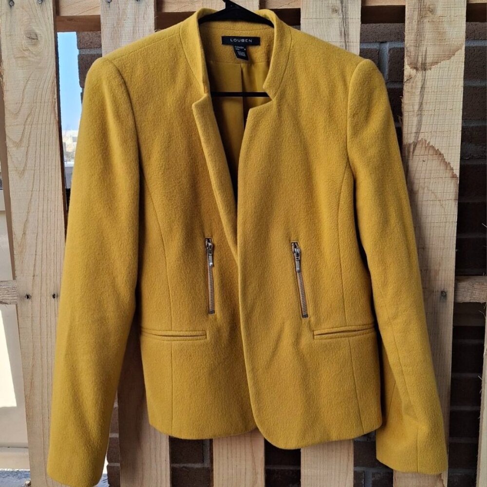 LOUBEN Mustard Yellow Wool Cashmere Zip Accent Jacket Size 6 Made in Canada